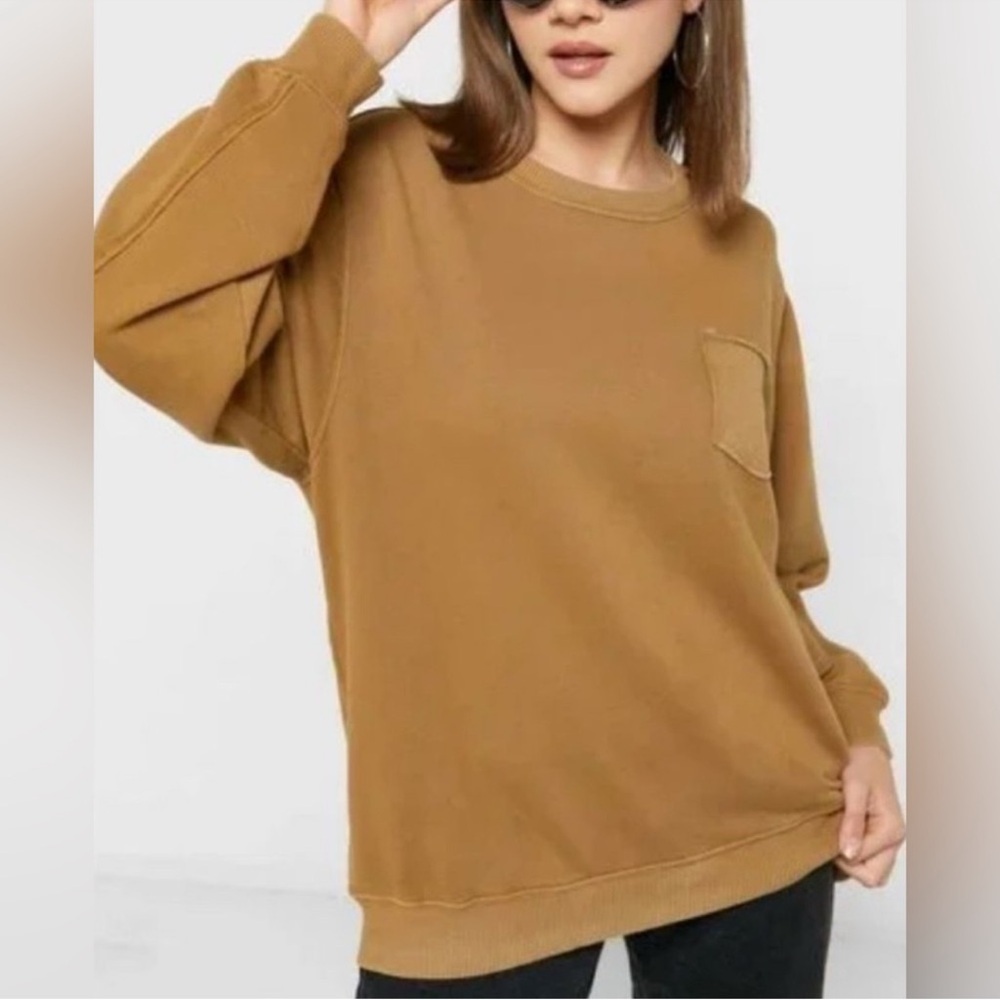 Aerie Brown Crew Neck Pocket Sweatshirt Oversized